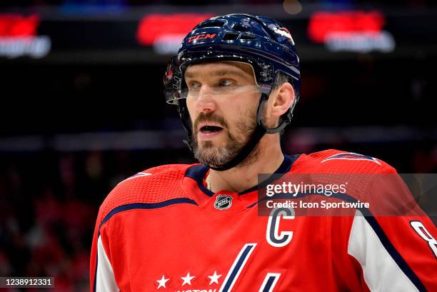 Capitals left wing Alexander Alex Ovechkin waits for a face-off during the Carolina Hurricanes versus Washington Capitals National Hockey League game...