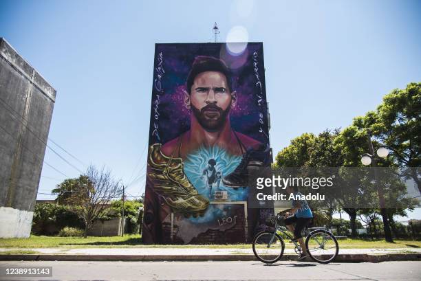 Mural of Lionel Messsi, who grown up abroad ass a child was forced to emigrate Europe due health problems, in Rosario, Argentina on February 23,...