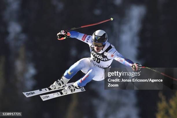 Jared Goldberg of Team United States in action during the Audi FIS Alpine Ski World Cup Men's Downhill on March 4, 2022 in Kvitfjell Norway.