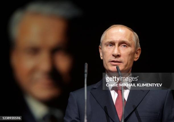 Russian Prime Minister Vladimir Putin speaks during a meeting to mark the 80th anniversary of the birth of Boris Yeltsin, the first president of the...