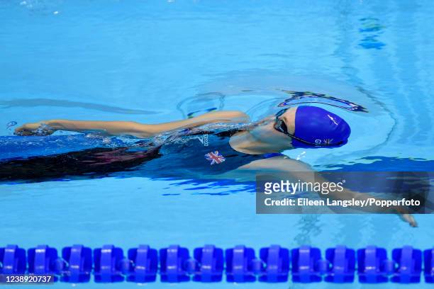 Charlotte Evans of Great Britain competing in the semi final of the women's 200 metres backstroke event during the European Aquatics Championships at...