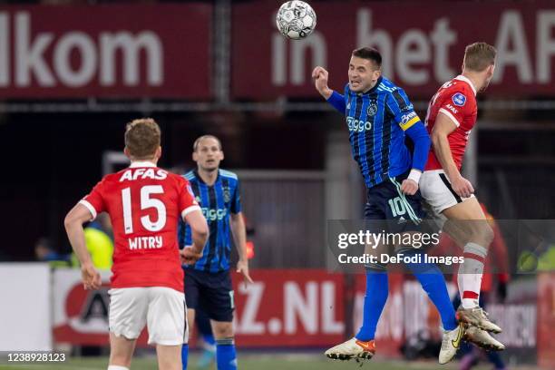 Dani de Wit of AZ Alkmaar and Dusan Tadic of AFC Ajax Battle for the ball during the KNVB Cup semi final match between AZ Alkmaar and Ajax Amsterdam...