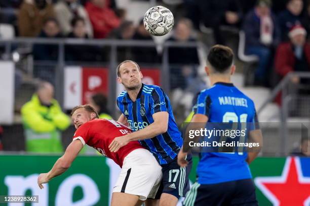 Dani de Wit of AZ Alkmaar and Daley Blind of AFC Ajax looks on during the KNVB Cup semi final match between AZ Alkmaar and Ajax Amsterdam at AFAS...