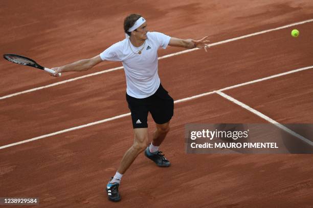 German tennis player Alexander Zverev plays against Brazilian tennis player Thiago Seyboth Wild during a Davis Cup tennis match at the Rio 2016...