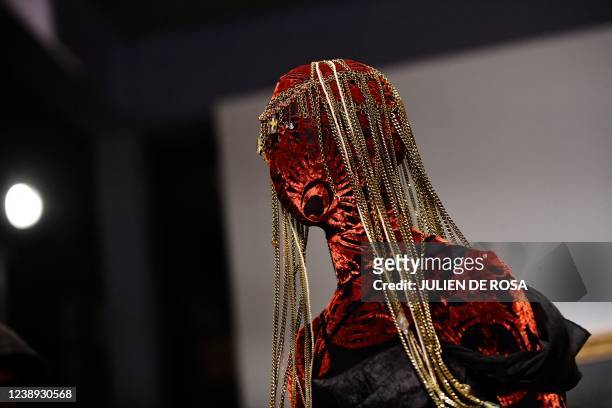 Model presents a creation for the Marine Serre Fall-Winter 2022-2023 collection fashion show during the Paris Womenswear Fashion Week, in Paris, on...