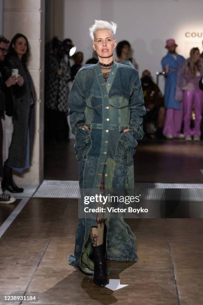 Model walks the runway during the Marine Serre Womenswear Fall/Winter 2022-2023 show as part of Paris Fashion Week on March 4, 2022 in Paris, France.