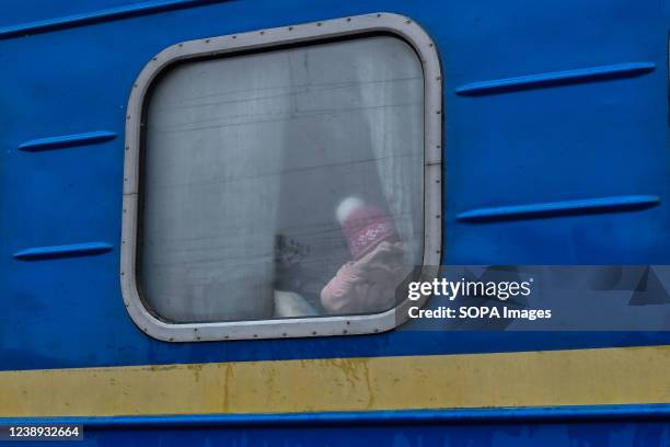 Little girl is seen on an evacuation train at Kramatorsk railway station. Russias invasion of Ukraine could see the largest refugee crisis this...