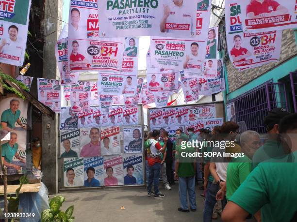 Different kinds of campaign posters are seen hanging at the Nazal Compound. Presidential daughter and Davao City Mayor Sara Duterte-Carpio visit...