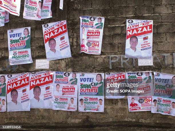 Different kinds of campaign posters are seen hanging at the Nazal Compound. Presidential daughter and Davao City Mayor Sara Duterte-Carpio visit...