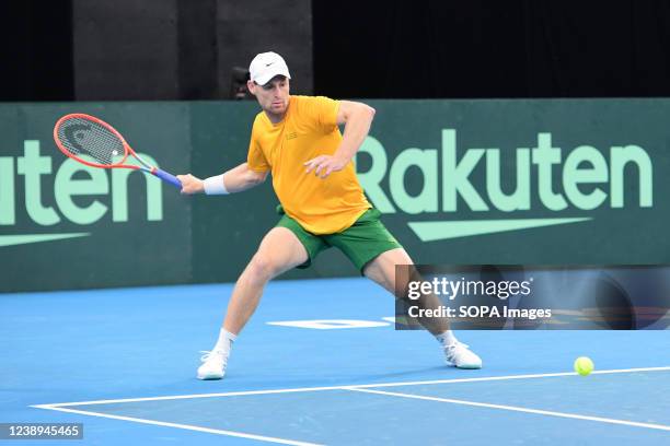 Luke Saville of Australia seen during the 2022 Davis Cup Qualifying Round Mens Double Match between Luke Saville and John Peers against Mate Valkusz...