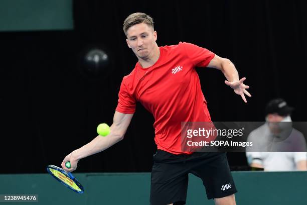 Mate Valkusz of Hungary seen during the 2022 Davis Cup Qualifying Round Men's Double match against Luke Saville and John Peers of Australia at the...