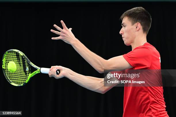 Fabian Marozsan of Hungary seen during the 2022 Davis Cup Qualifying Round Men's Double match against Luke Saville and John Peers of Australia at the...