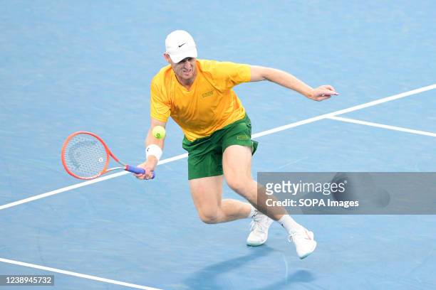 Luke Saville of Australia seen during the 2022 Davis Cup Qualifying Round Mens Double Match between Luke Saville and John Peers against Mate Valkusz...