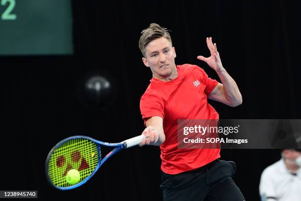 Mate Valkusz of Hungary seen during the 2022 Davis Cup Qualifying Round Men's Double match against Luke Saville and John Peers of Australia at the...