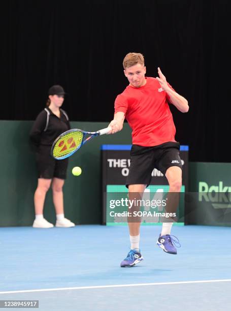 Mate Valkusz of Hungary seen during the 2022 Davis Cup Qualifying Round Men's Double match against Luke Saville and John Peers of Australia at the...