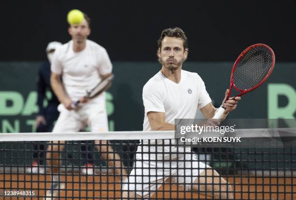 Wesley Koolhof and Matwe Middelkoop of the Netherlands in action during their Davis Cup match against Peter Polansky and Brayden Schnur of Canada,...