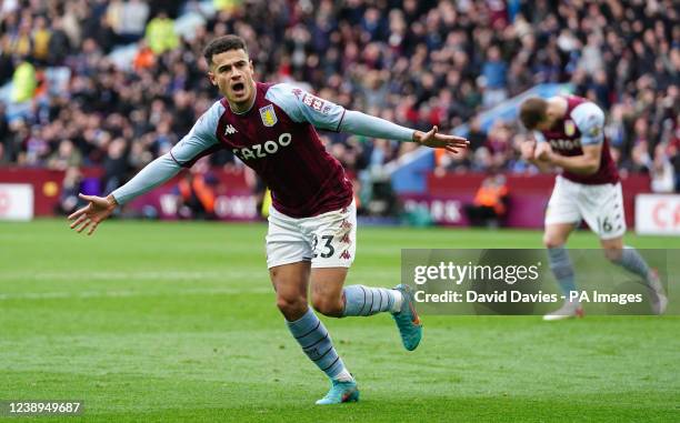 Aston Villa's Philippe Coutinho celebrates scoring their side's third goal of the game during the Premier League match at Villa Park, Birmingham....