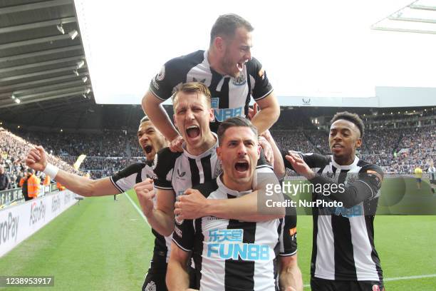 Newcastle celebrate the second goal to make it 2-0 during the Premier League match between Newcastle United and Brighton and Hove Albion at St....