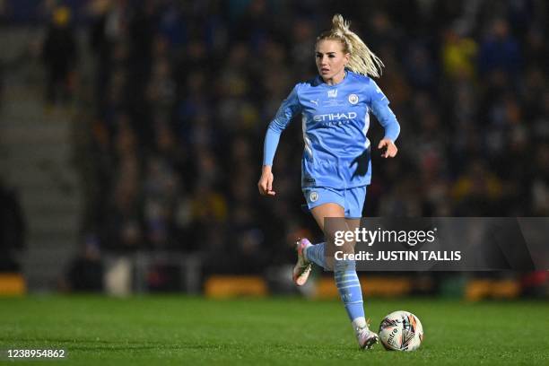 Manchester City's English defender Alex Greenwood controls the ball during the English Women's League Cup Final football match between Chelsea and...