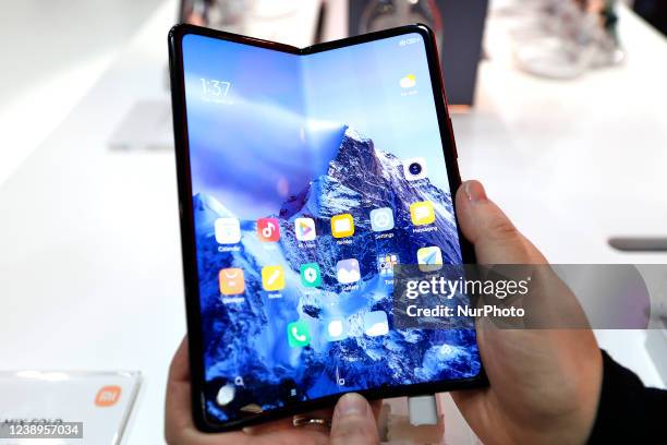 The Xiaomi Mi Mix Fold, the foldable phone of the Chinese brand, being exhibited at Mobile World Congress the biggest trade show of the sector...