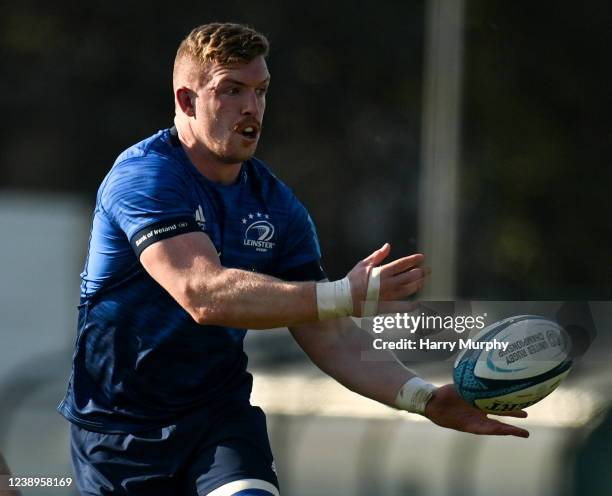 Treviso , Italy - 5 March 2022; Dan Leavy, left, and James Tracy of Leinster during the United Rugby Championship match between Benetton and Leinster...