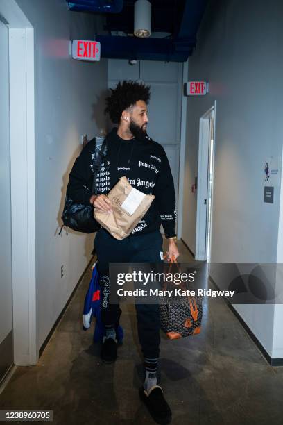 Allen Crabbe of the Westchester Knicks arrives prior to a game against the Delaware Blue Coats on March 5, 2022 at Chase Fieldhouse in Wilmington,...