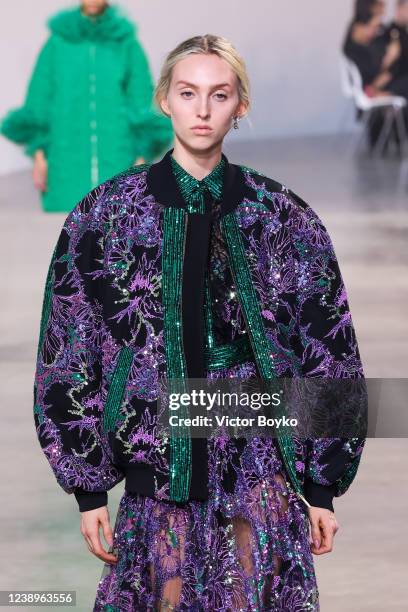 Model walks the runway during the Elie Saab Womenswear Fall/Winter 2022-2023 show as part of Paris Fashion Week on March 5, 2022 in Paris, France.