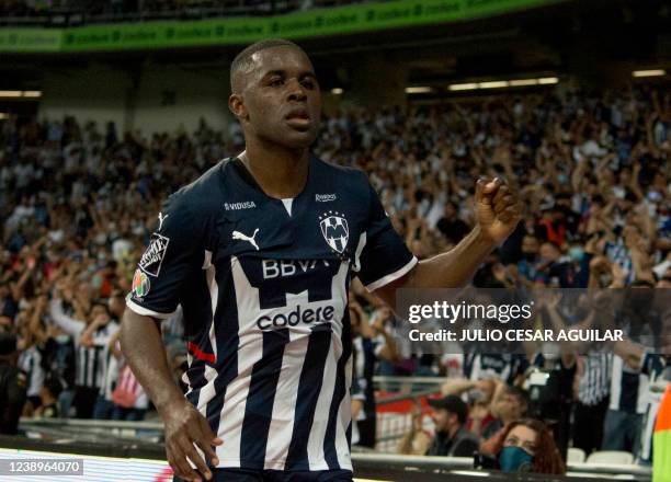 Monterrey's Joel Campbell celebrates after scoring against America during the Mexican Clausura 2022 tournament football, match at the BBVA Bancomer...