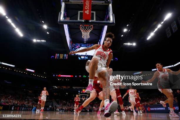 Ohio State Buckeyes guard Rikki Harris runs through the play during the Women's Big Ten Tournament game between the Ohio State Buckeyes and the...