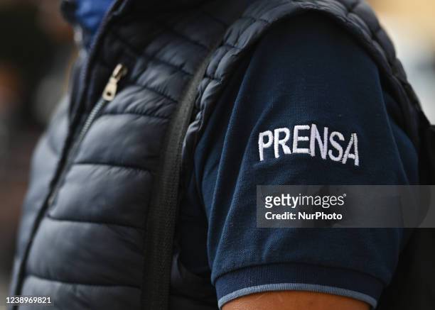 Member of the media marches to the Cathedral Square after leaving the national meeting of journalists against violence against journalists in Mexico,...