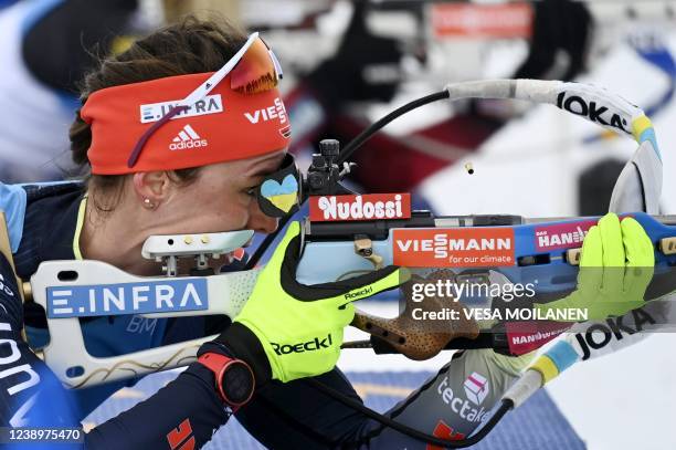 Denise Herrmann of Germany competes during Women's Pursuit 10km competition of the IBU World Cup Biathlon event in Kontiolahti, Finland on March 6,...