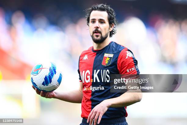 Mattia Destro of Genoa looks on during the Serie A match between Genoa CFC and Empoli FC at Stadio Luigi Ferraris on March 6, 2022 in Genoa, Italy.