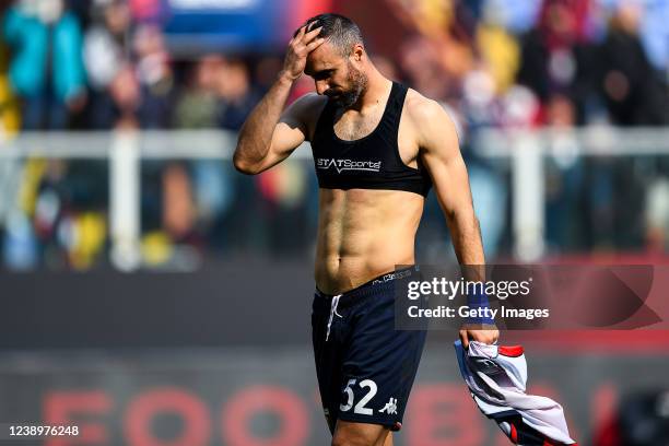 Nikola Maksimovic of Genoa looks dejected after the Serie A match between Genoa CFC and Empoli FC at Stadio Luigi Ferraris on March 6, 2022 in Genoa,...