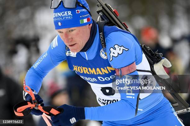 Lukas Hofer of Italy competes during the Men's Pursuit 12,5km competition of the IBU World Cup Biathlon event in Kontiolahti, Finland on March 6,...