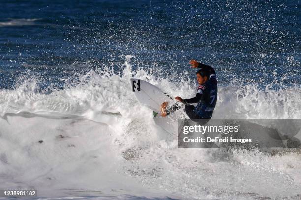 Lucca Mesinas in action during the MEO Pro Portugal at Supertubos Beach on March 6, 2022 in Peniche, Portugal.