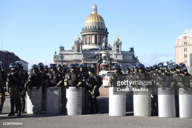 Security forces take measures during an anti-war demonstration in Saint-Petersburg, Russia on March 6, 2022.
