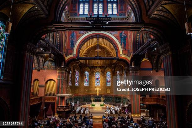 Special mass for peace in Ukraine is held at Trinity Church before parishioners join demonstrators in a march to Boston Common in Boston,...