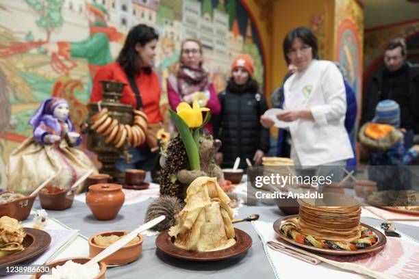 Pancakes and various desserts are seen during the celebration of Maslenitsa, known as the harbinger of spring and farewell to winter, begin in...