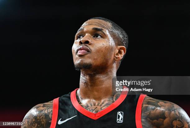 Marcus Georges-Hunt looks on during the game against the Greensboro Swarm on March 6, 2022 at Gateway Center Arena in College Park, Georgia. NOTE TO...