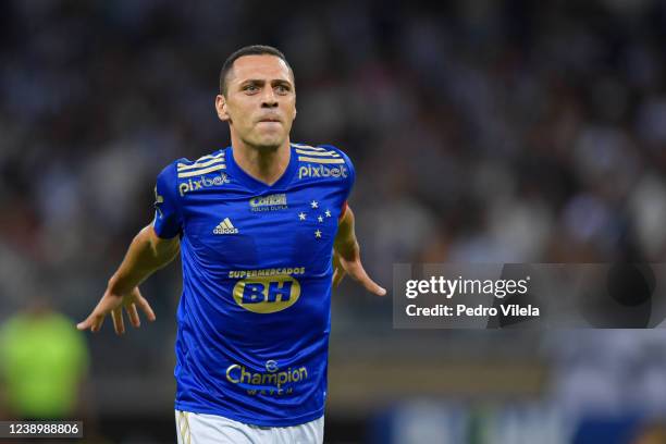 Romulo of Cruzeiro celebrates after the first goal of his team scored by teammate Vitor Roque during a match between Atletico Mineiro and Cruzeiro as...