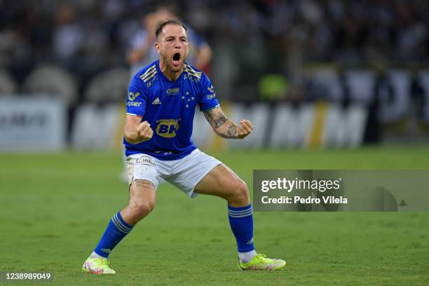 Bruno Jose of Cruzeiro celebrates after the first goal of his team scored by teammate Vitor Roque during a match between Atletico Mineiro and...