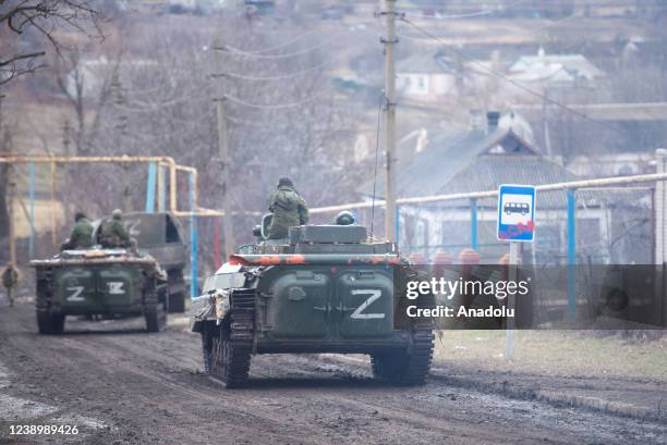 Pro-Russian separatists, in uniforms without insignia, are seen in the pro-Russian separatists-controlled Donetsk, Ukraine on March 6, 2022.