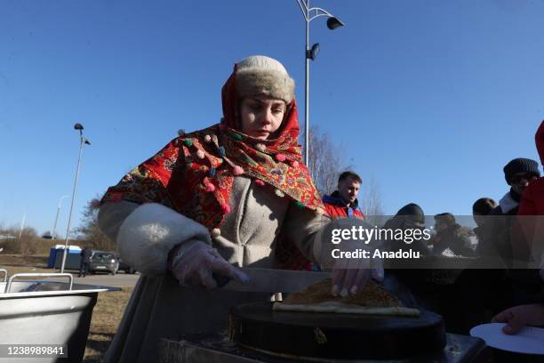 Folk festival 'Maslenitsa' held in the Zavodsky district of Minsk, Belarus on March 06, 2022. Folk festivals called Maslenitsa, the day of farewell...