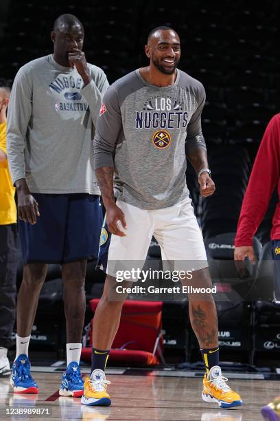 Assistant coach to the Denver Nuggets Darrell Arthur, helps with warms up prior to the game against the New Orleans Pelicans on March 6, 2022 at the...