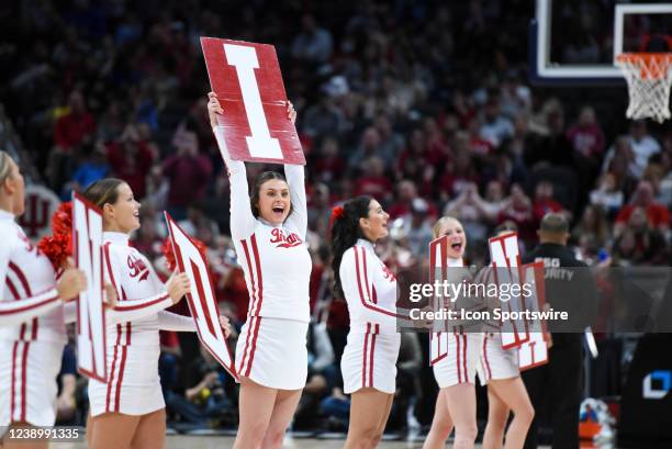 An Indiana cheerleader during the Women's Big Ten Tournament Championship college basketball game between the Indiana Hoosiers and the Iowa Hawkeyes...