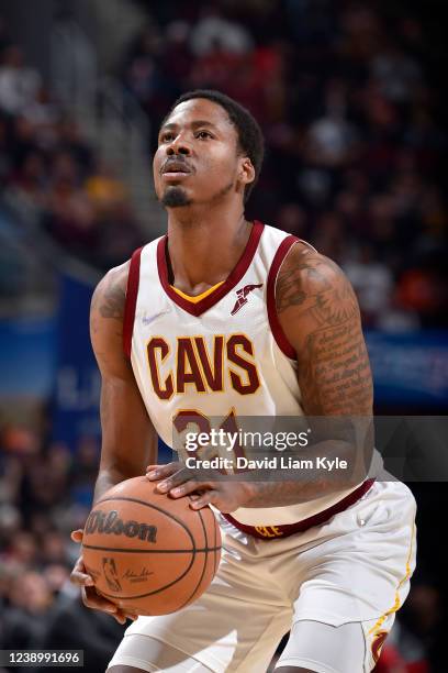 Ed Davis of the Cleveland Cavaliers shoots a free throw during the game against the Toronto Raptors on March 6, 2022 at Rocket Mortgage FieldHouse in...