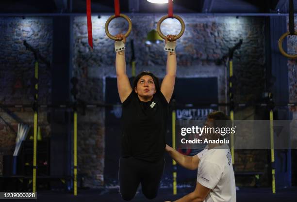 Female firefighter Bahar Akdag is seen exercising ahead of the 8th March International Women's Day in Izmir, Turkiye on March 07, 2022. Bahar Akdag...