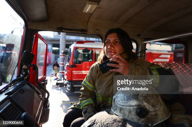 Female firefighter Bahar Akdag is seen with firefighter outfit and safety helmet ahead of the 8th March International Women's Day in Izmir, Turkiye...