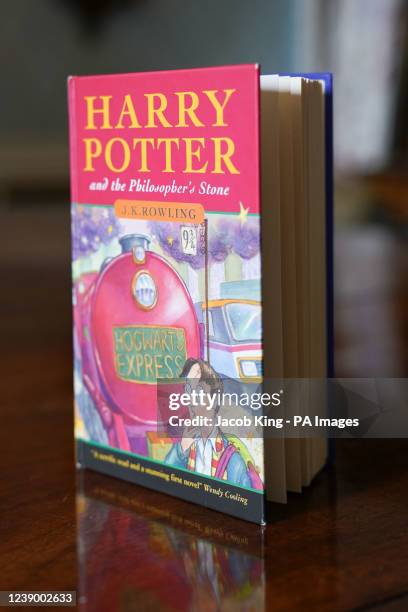 Pristine first edition hardback of JK Rowling's Harry Potter and the Philosopher's Stone, one of only 500 produced in the first print run in 1997, on...