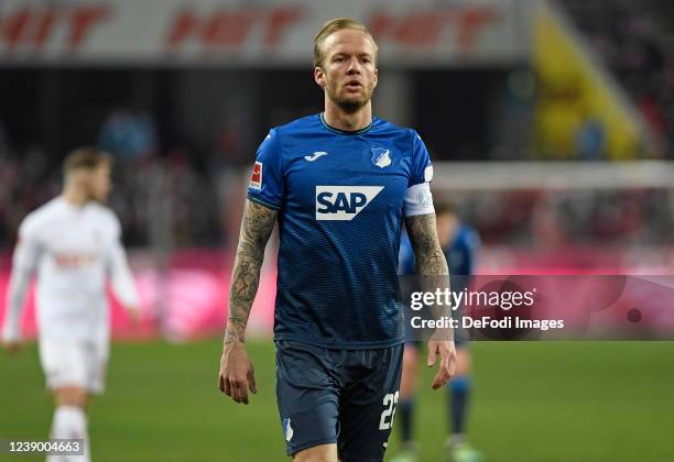 Kevin Vogt of TSG Hoffenheim looks on during the Bundesliga match between 1. FC Köln and TSG Hoffenheim at RheinEnergieStadion on March 6, 2022 in...